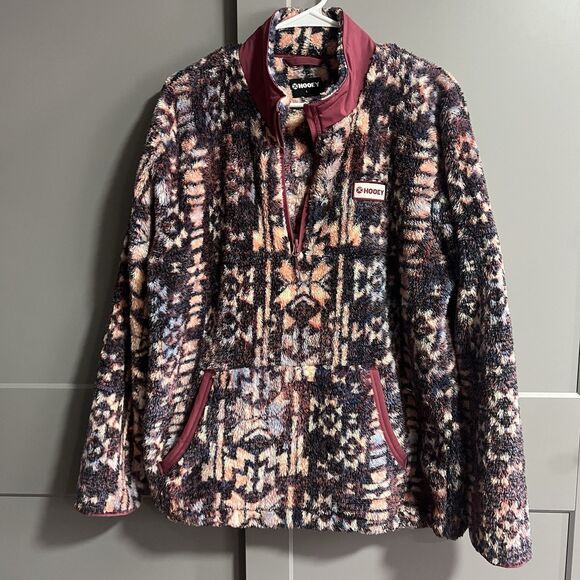 Hooey Womens Half Zip Sherpa Fleece Aztec Pullover Sweater L Soft Comfy Lounge - Picture 1 of 6